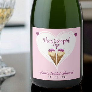 Scooped Up Pink Ice Cream Heart Bridal Shower Sparkling Wine Label