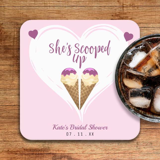 Scooped Up Pink Ice Cream Heart Bridal Shower Square Paper Coaster (Scooped Up Pink Ice Cream Heart Bridal Shower Square Paper Coaster
)