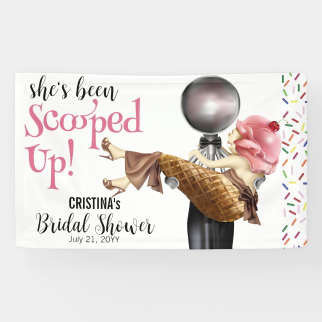 Scooped Up Strawberry Ice cream Bridal Shower Banner (Horizontal)