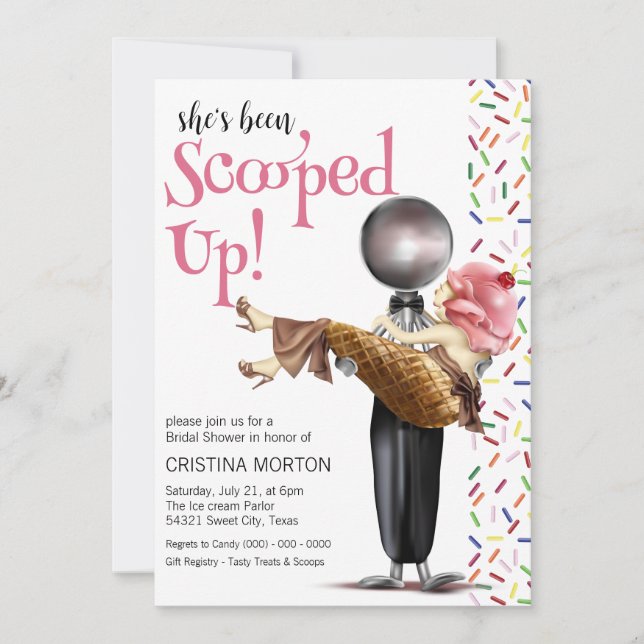 Scooped Up Strawberry Ice Cream Bridal Shower Invitation (Front)