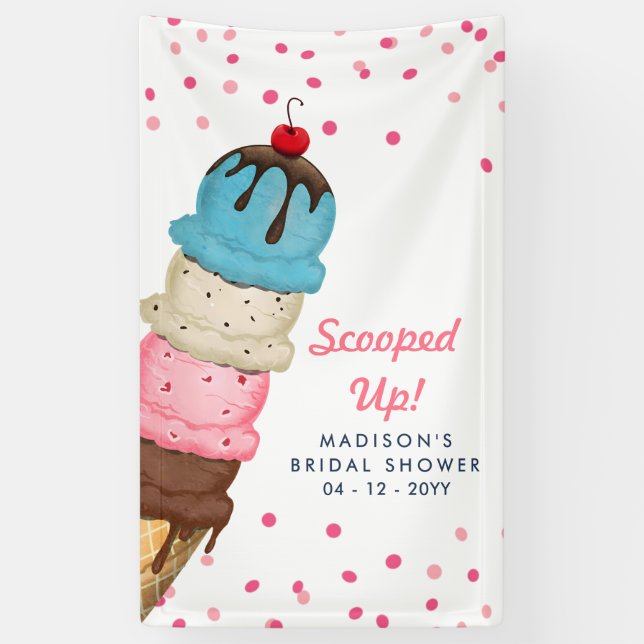 Scooped Up Summer Ice Cream Modern Bridal Shower Banner (Vertical)