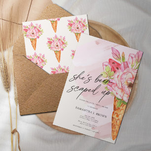 Scooped Up Watercolor Ice Cream Bridal Shower Invitation
