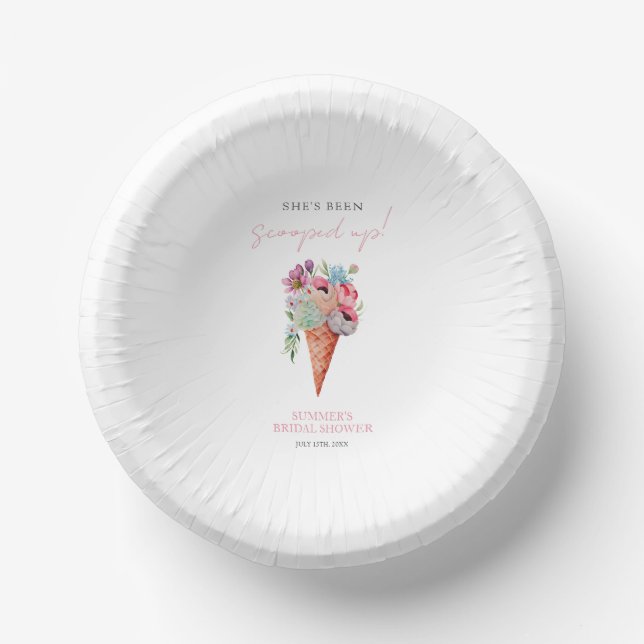 Scooped Up Watercolor Ice Cream Bridal Shower Paper Plate (Front)