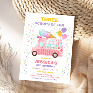 Scoops Of Fun Ice Cream Truck Pink Girl Birthday Invitation