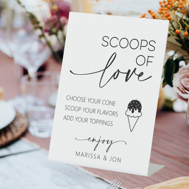 Scoops of Love Ice Cream Station Wedding Pedestal Sign (Scoops of love ice cream wedding sign)