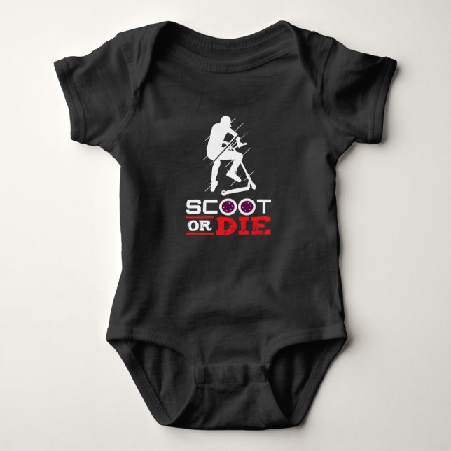 Scoot Or Die Electric Scooter Scooter Baby Bodysuit (Front)