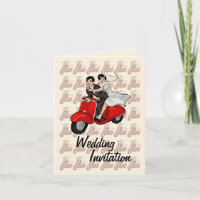 Scooter Boy and Girl  Wedding Invitation Cards