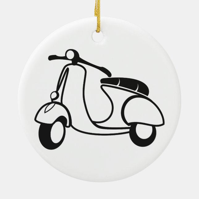 Scooter drawing black & white retro ceramic tree decoration (Back)