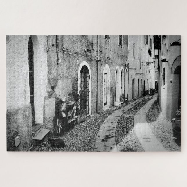 Scooter in a street in Italy in black and white Jigsaw Puzzle (Horizontal)