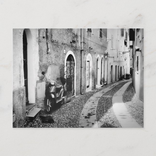 Scooter in a street in Italy in black and white Postcard (Front)