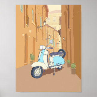 Scooter parked on italian street. poster