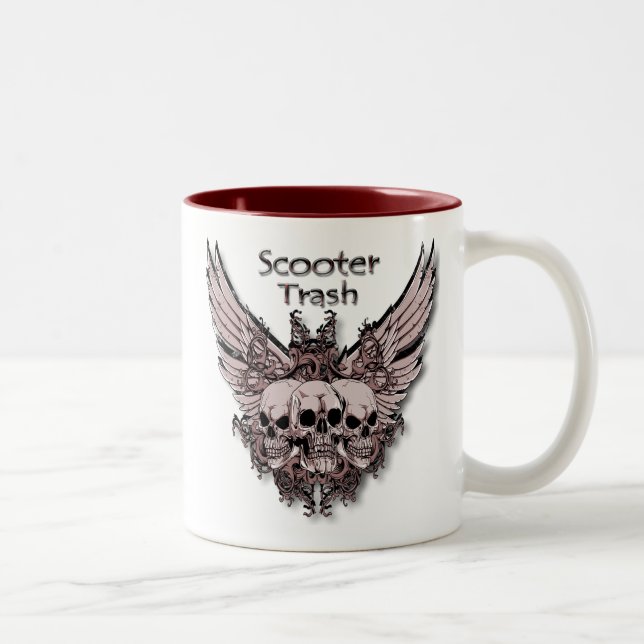 Scooter Trash flying skulls Two-Tone Coffee Mug (Right)