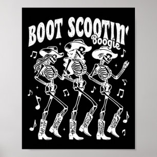 Scootin' Boogie Retro Western Skeleton Dancing Cow Poster