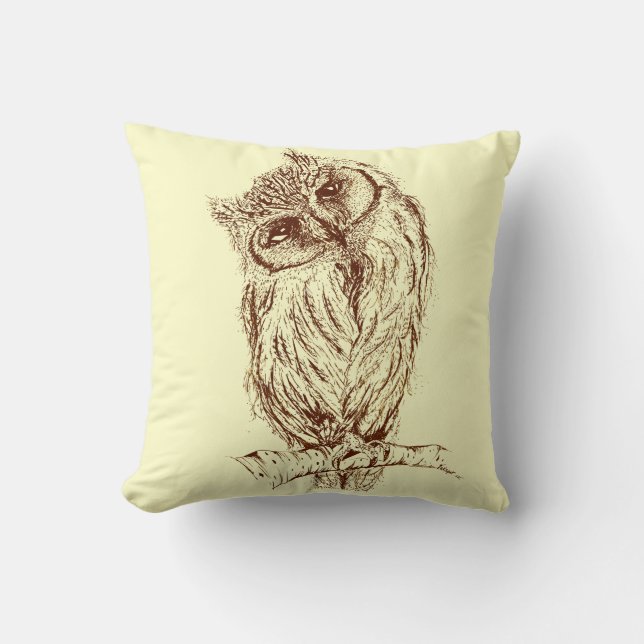 Scops owl by Inkspot Cushion (Front)