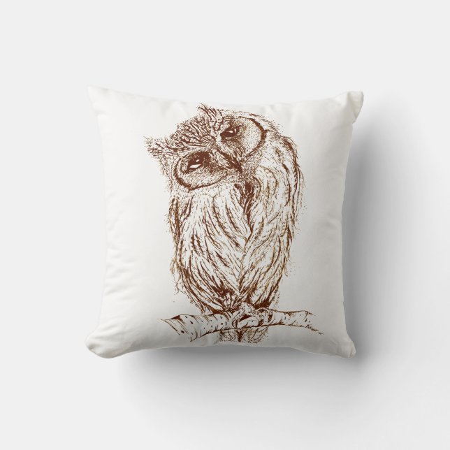 Scops owl by Inkspot Cushion (Front)