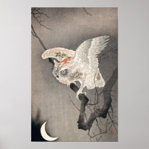 Scops Owl in Moonlight by Ohara Koson (1877–1945) Poster