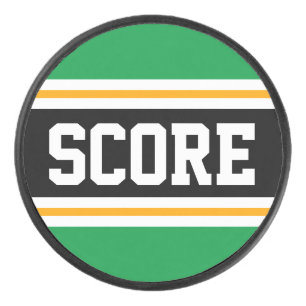 SCORE Black Green White Yellow Hockey Stripes Puck