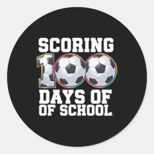 Scoring 100 Days Of School Soccer Kids Student Soc Classic Round Sticker