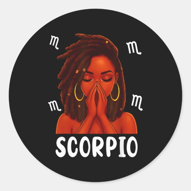 Scoro Loc'd Black Woman Pray Christian Zodiac Birt Classic Round Sticker (Front)