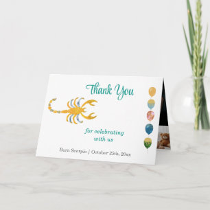 Scorpio 1st Birthday Gold & Photo Thank You Card