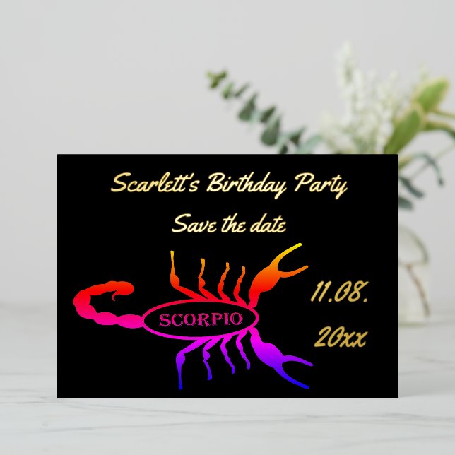 Scorpio Black Scorpion Star Sign Custom Birthday (Standing Front)