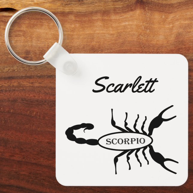Scorpio Black Scorpion Star Sign Custom Birthday Key Ring (Front)