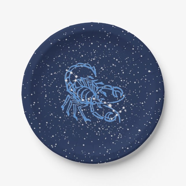 Scorpio Constellation and Zodiac Sign with Stars Paper Plate (Front)