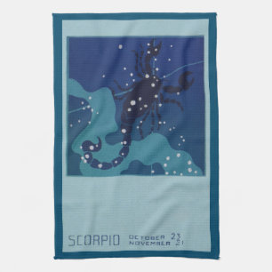 Scorpio Constellation, Vintage Zodiac Astrology Tea Towel