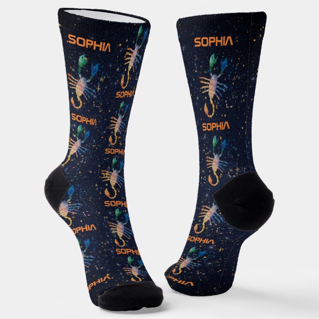 Scorpio Constellation Zodiac Watercolor Galaxy Socks (Angled)