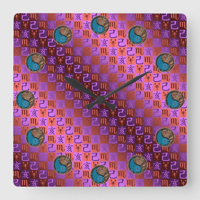 Scorpio & Earth Boar Square Wall Clock (Front)