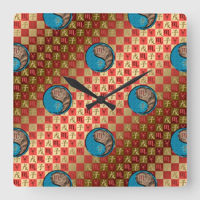 Scorpio & Earth Rat Square Wall Clock (Front)