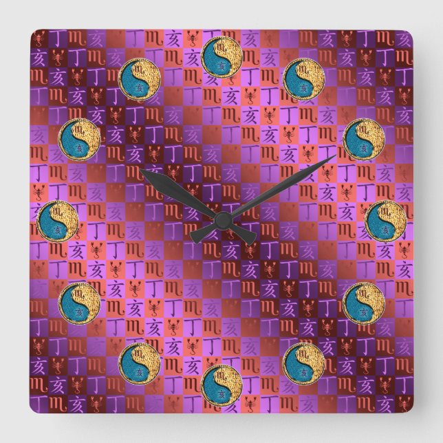 Scorpio & Fire Boar Square Wall Clock (Front)