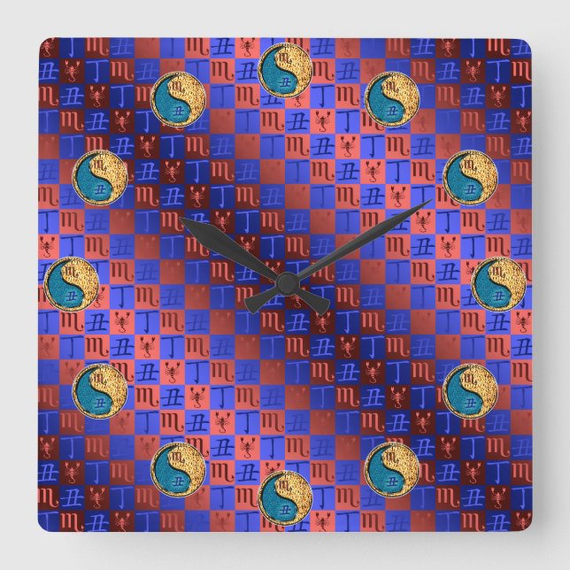 Scorpio & Fire Ox Square Wall Clock (Front)