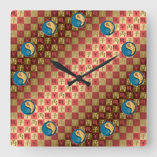 Scorpio & Fire Rat Square Wall Clock (Front)