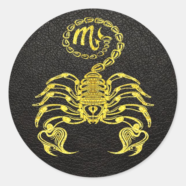 Scorpio Gold on Leather Classic Round Sticker (Front)
