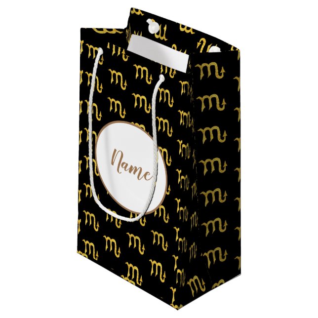 Scorpio Golden Astrology Personalised Small Gift Bag (Front Angled)
