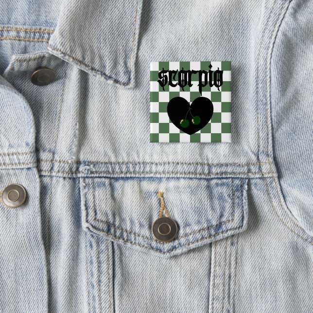 Scorpio Gothic Aesthetic Checkered Cherries Design 15 Cm Square Badge (In Situ)