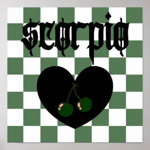 Scorpio Gothic Aesthetic Chequered Cherry Art Poster