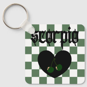 Scorpio Gothic Aesthetic Chequered Cherry Design Key Ring
