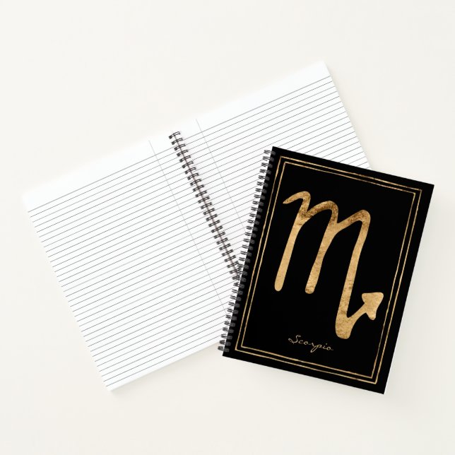 Scorpio hammered gold stylised astrology symbol no notebook (Inside)