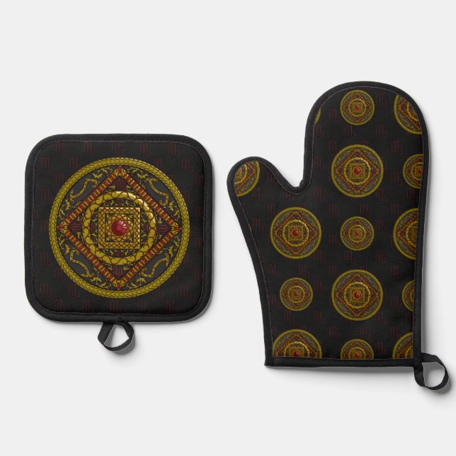Scorpio Mandala Oven Mitt & Pot Holder Set (Front)