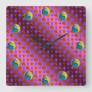 Scorpio & Metal Boar Square Wall Clock