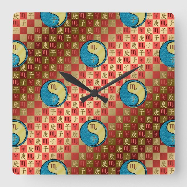 Scorpio & Metal Rat Square Wall Clock (Front)