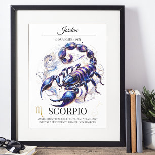 Scorpio Personalised Elegant Zodiac Watercolor Poster