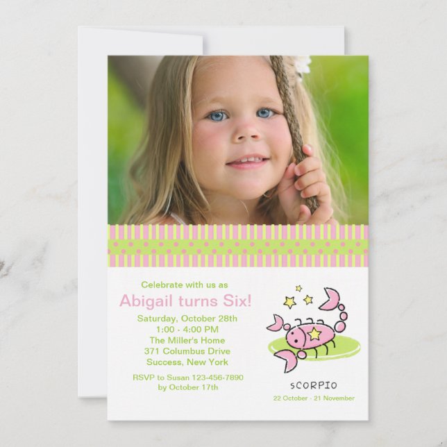 Scorpio Photo Birthday Party Invitation (Front)