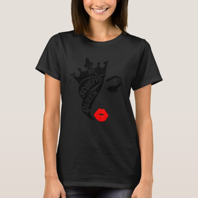 Scorpio Queen Birthday  Red Lips Scorpio Zodiac T-Shirt (Front)