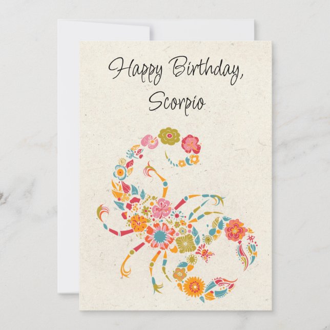 Scorpio Scorpion Zodiac Floral Birthday Flat Card (Front)
