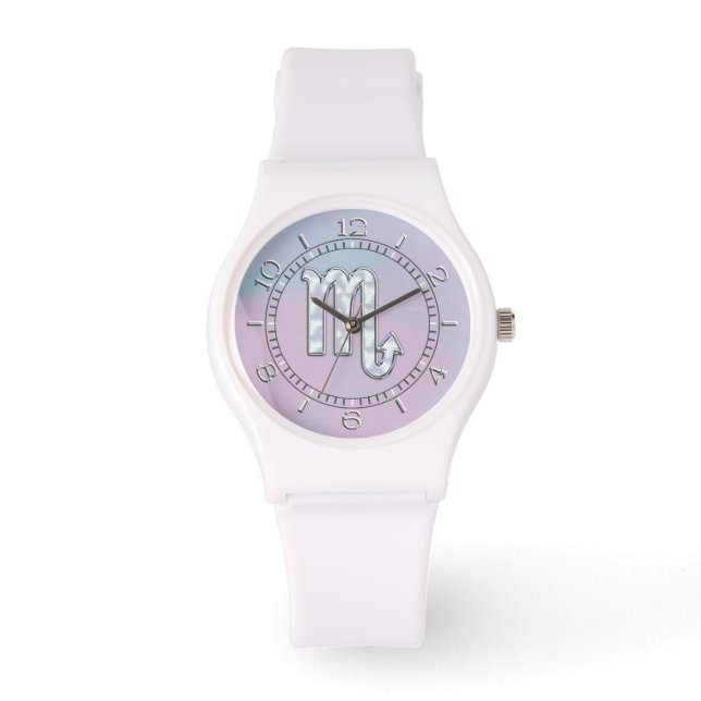 Scorpio Sign in Mother of Pearl Style Dial Watch (Front)