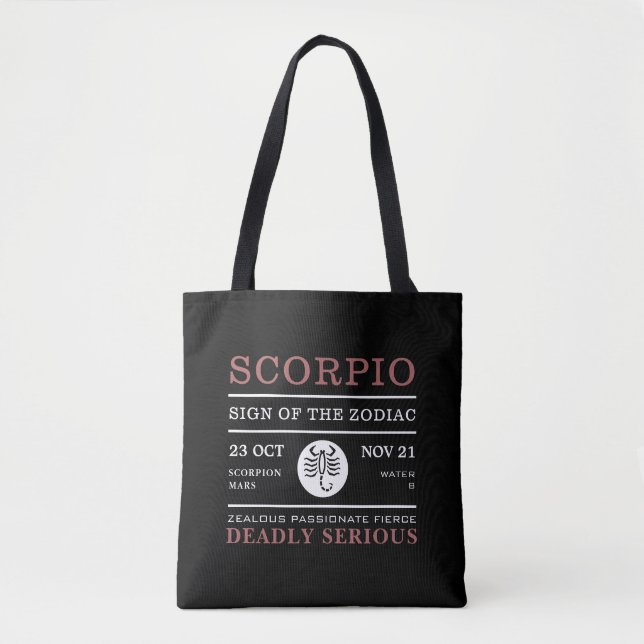 Scorpio Sign of the Zodiac, Astrological Tote Bag (Front)