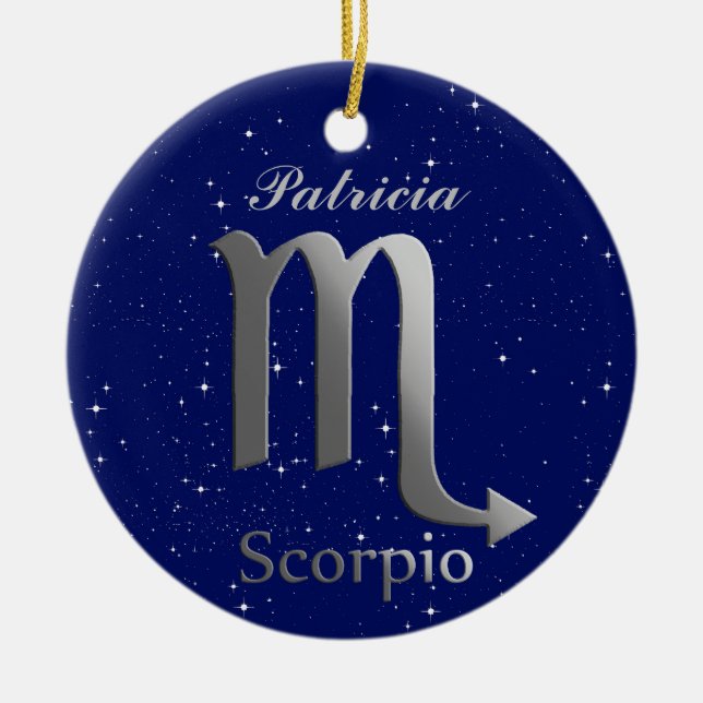 Scorpio Sun Sign Symbol with Name Ceramic Tree Decoration (Front)